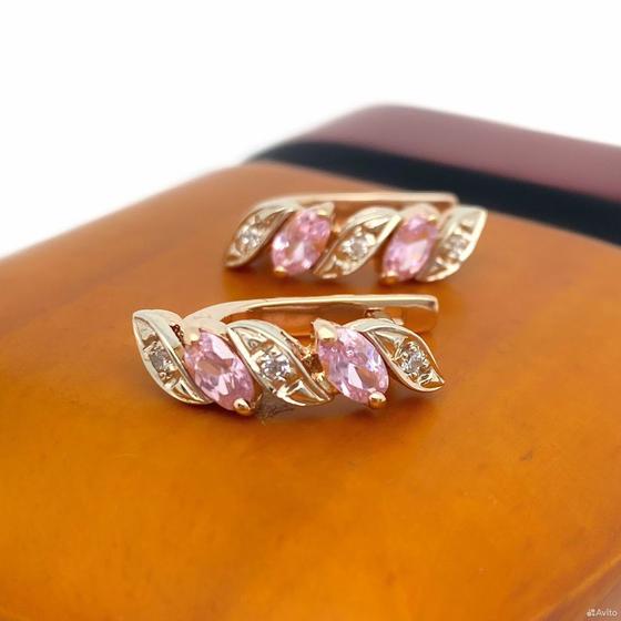 Золотые серьги с камнями 585пр. вес: 4,66гр