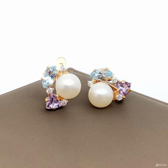 Золотые серьги с камнями 585пр. вес: 3,70гр