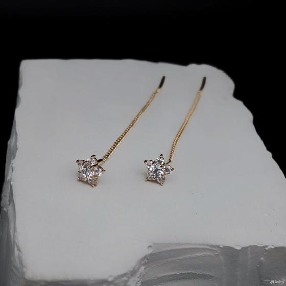 Золотые серьги с камнями 585пр. вес: 1,34гр