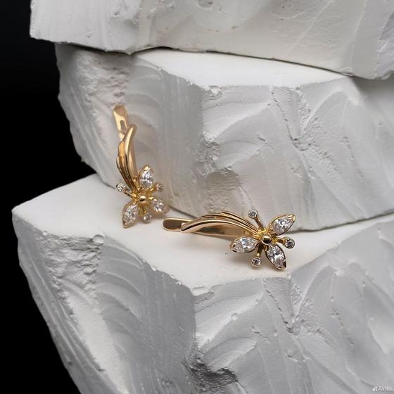 Золотые серьги с камнями 585пр. вес: 5,20гр