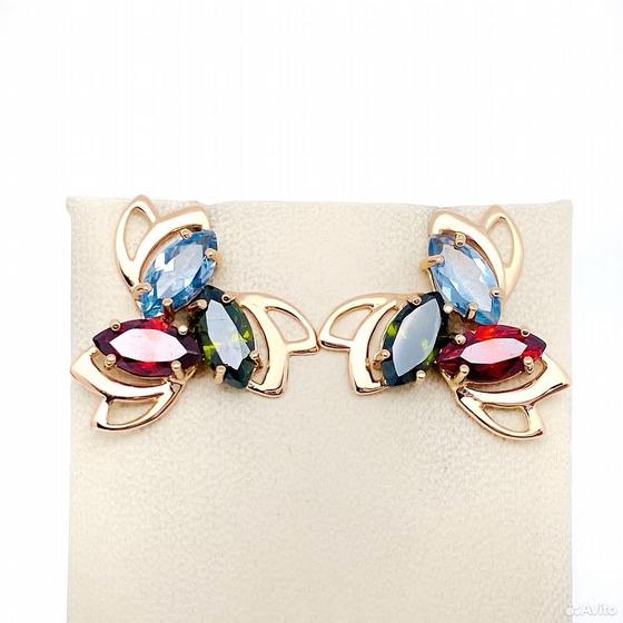 Золотые серьги с камнями 585пр. вес: 5,98гр