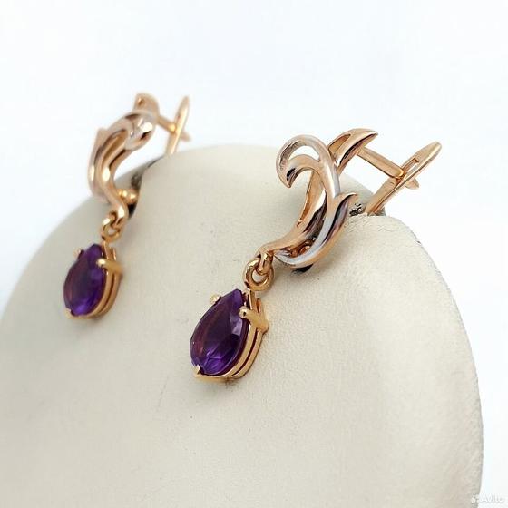 Золотые серьги с камнями 585пр. вес: 5,78гр