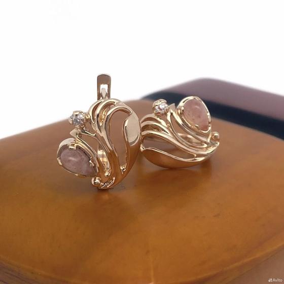 Золотые серьги с камнями 583пр. вес: 4,11гр