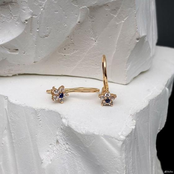 Золотые серьги с камнями 585пр. вес: 0,98гр