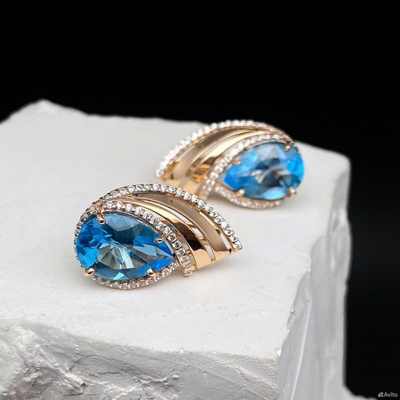 Золотые серьги с камнями 585пр. вес: 5,97гр