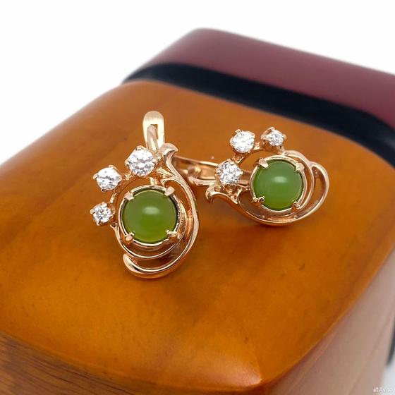 Золотые серьги с камнями 585пр. вес: 5,83гр
