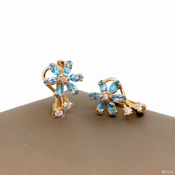 Золотые серьги с камнями 585пр. вес: 3,40гр