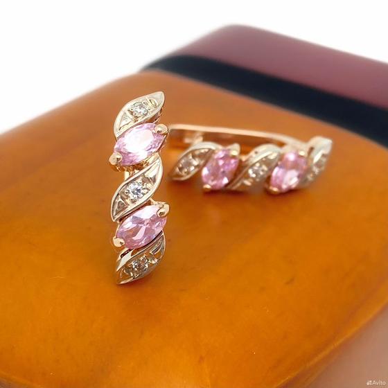 Золотые серьги с камнями 585пр. вес: 4,66гр