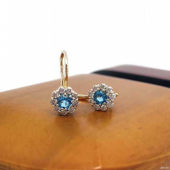 Золотые серьги с камнями 585пр. вес: 1,35гр