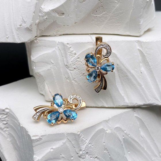 Золотые серьги с камнями 585пр. вес: 5,47гр